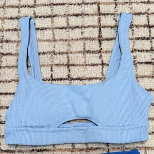 aerie Light Blue Ribbed Scoop Bikini Top